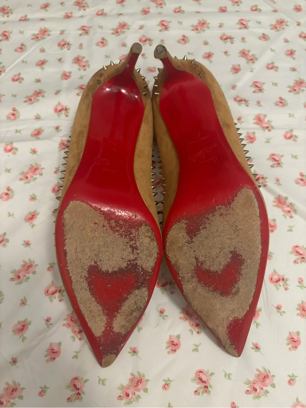 Christian Louboutin Camel Suede Spike-Trim Pointed Pumps